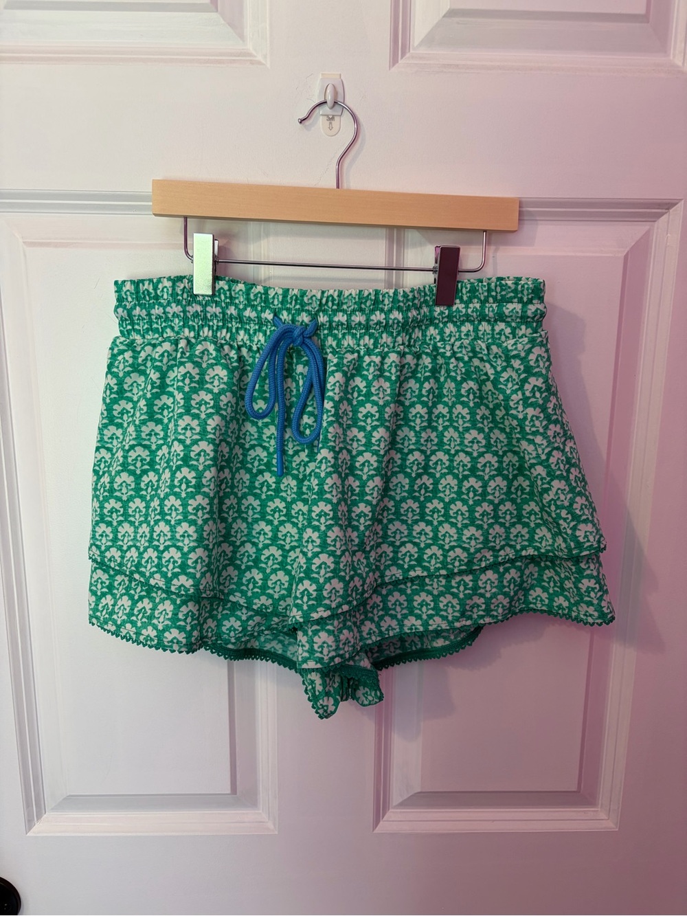 Roller Rabbit x Target Green Floral  Printed Layered Shorts with Blue Drawstring